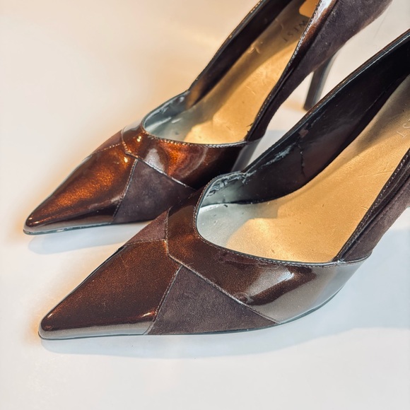 Nine West Brown Pointed Toe Suede Patent Leather Shoes Size 8 - Picture 7 of 15
